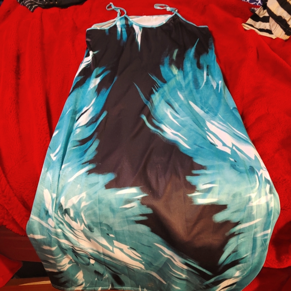 thin strap large women's summer dress midi,have ,teal and white